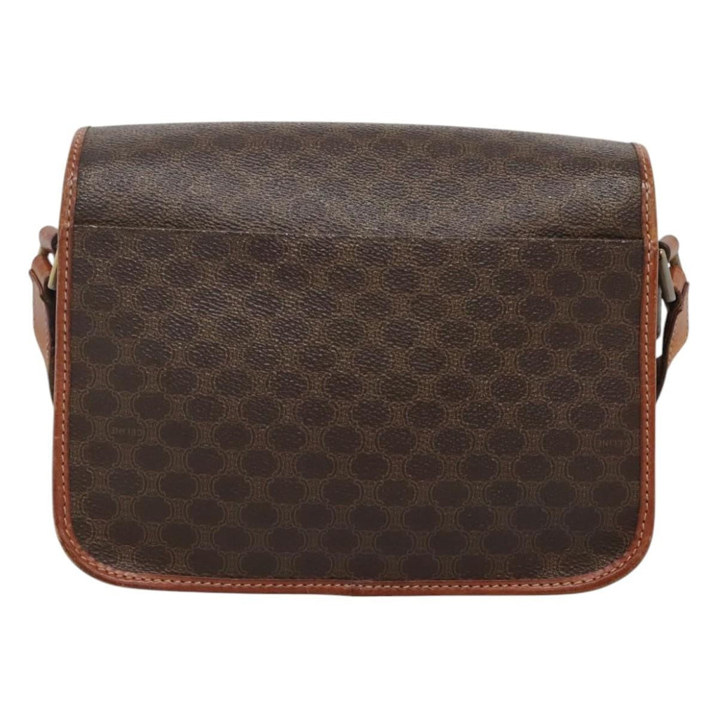 Celine Vintage Macadam Circle Logo Shoulder Bag Canvas And Leather Brown Canvas Shoulder Bag Bag