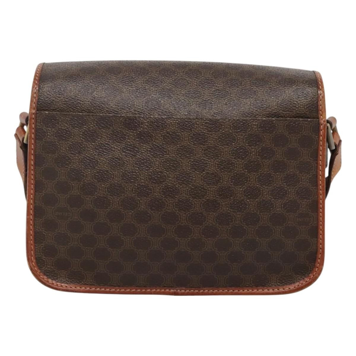 Celine Vintage Macadam Circle Logo Shoulder Bag Canvas And Leather Brown Canvas Shoulder Bag Bag