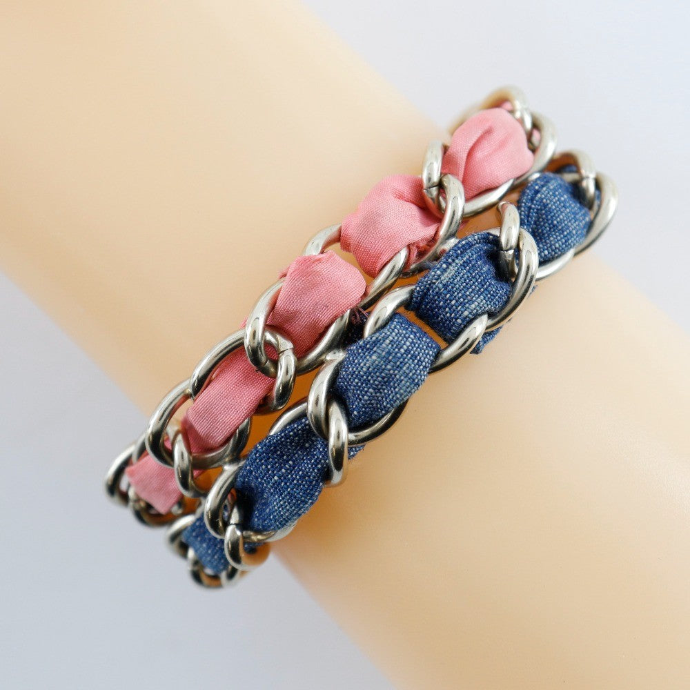 Chanel Coco Mark Chain 2 Bracelet Metal And Denim Multicolour Mesh Bracelet Jewelry