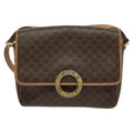 Celine Vintage Macadam Circle Logo Shoulder Bag Canvas And Leather Brown Canvas Shoulder Bag Bag