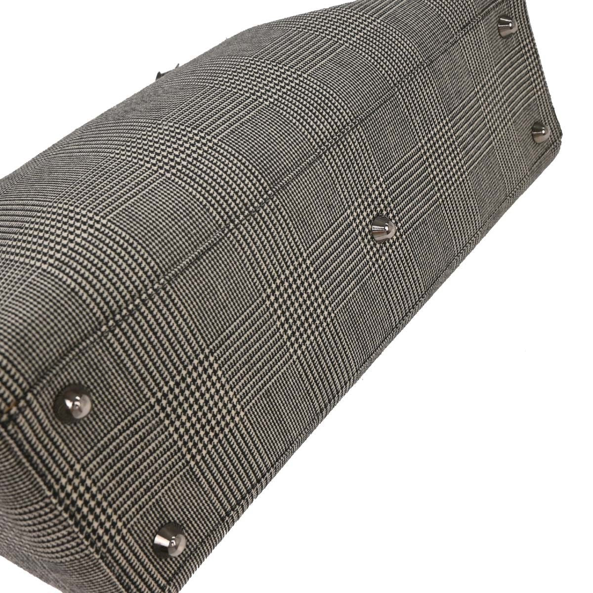 Christian Dior Vintage Lady Dior Bag Houndstooth Canvas Black Canvas Handbag (Pre-Owned)