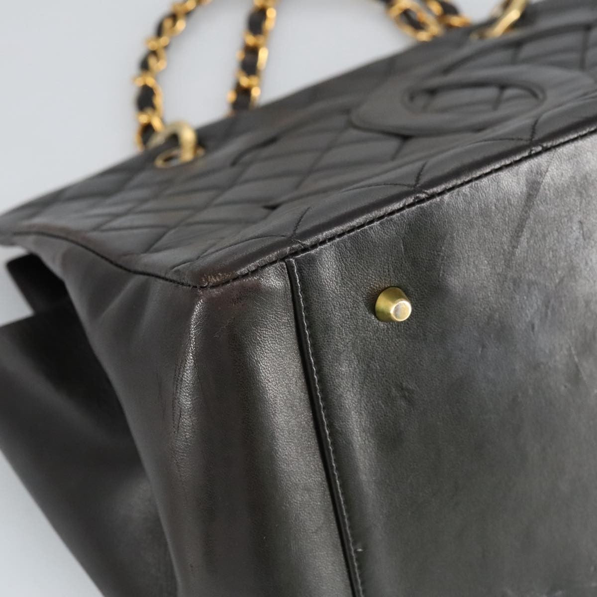 Chanel Vintage Grand Shopping Tote Quilted Lambskin Black Leather Tote Bag Bag