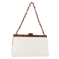 Chanel Wooden Frame Striped Shoulder Bag Leather White Leather Shoulder Bag Bag