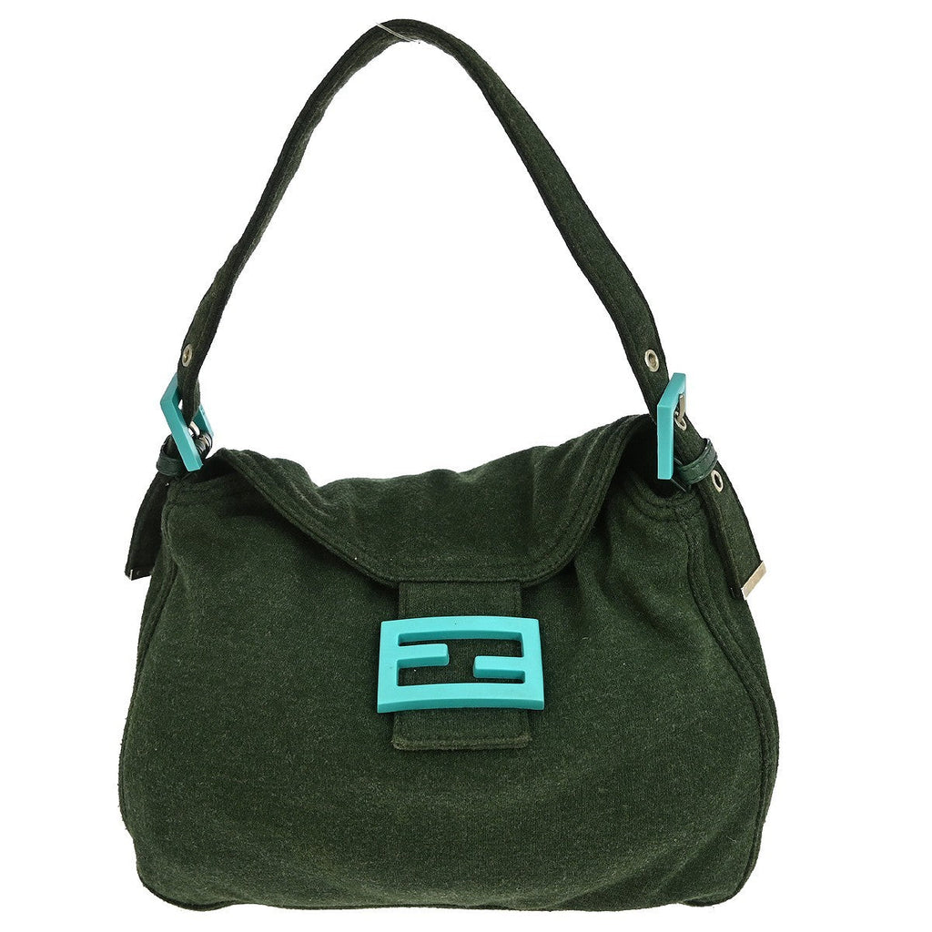Fendi Vintage Flap Shoulder Bag Zucchino Canvas With Leather Green Canvas Handbag