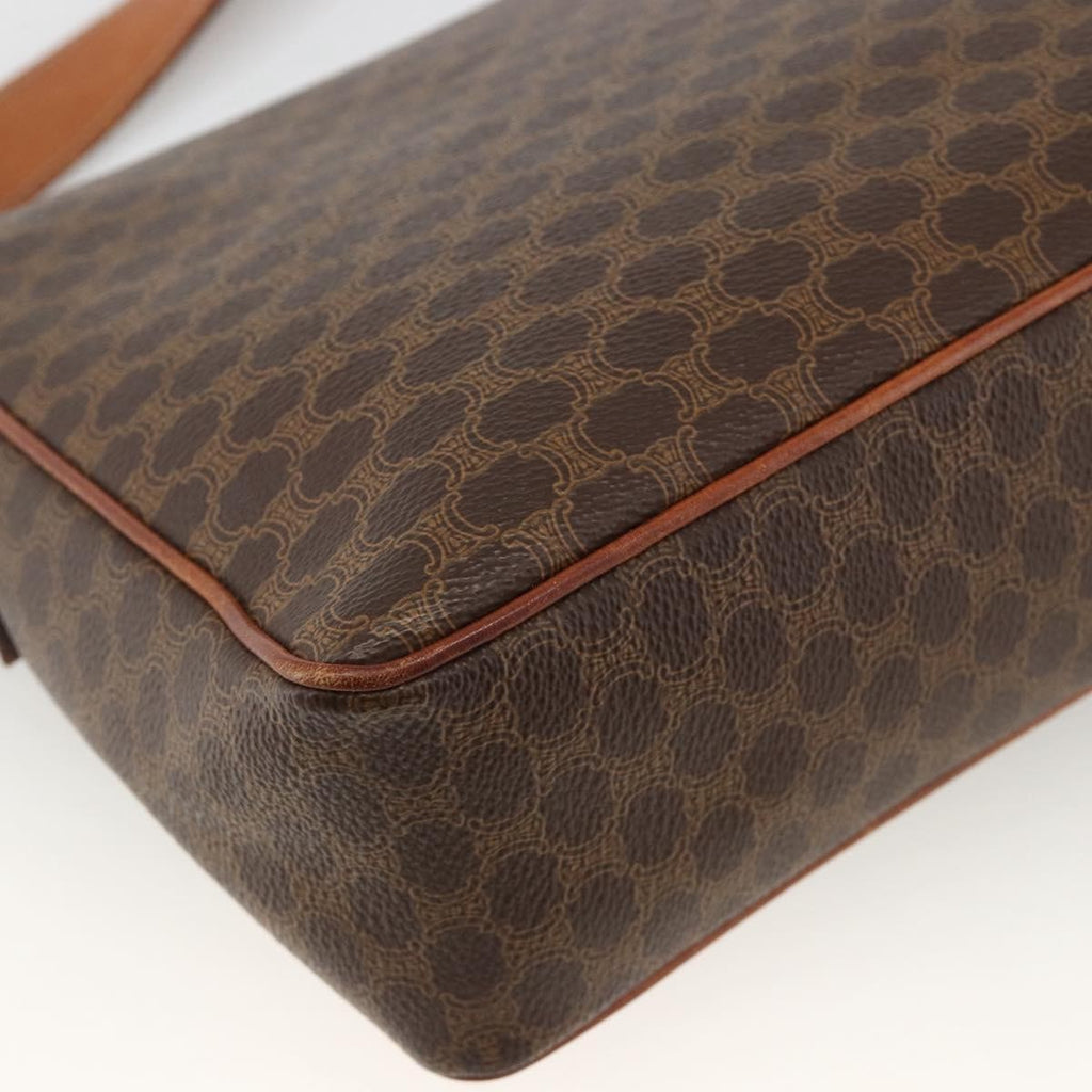 Celine Vintage Macadam Circle Logo Shoulder Bag Canvas And Leather Brown Canvas Shoulder Bag Bag
