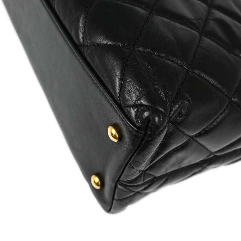Chanel Gold Bar Tote Quilted Aged Calfskin Black Leather Tote Bag Bag