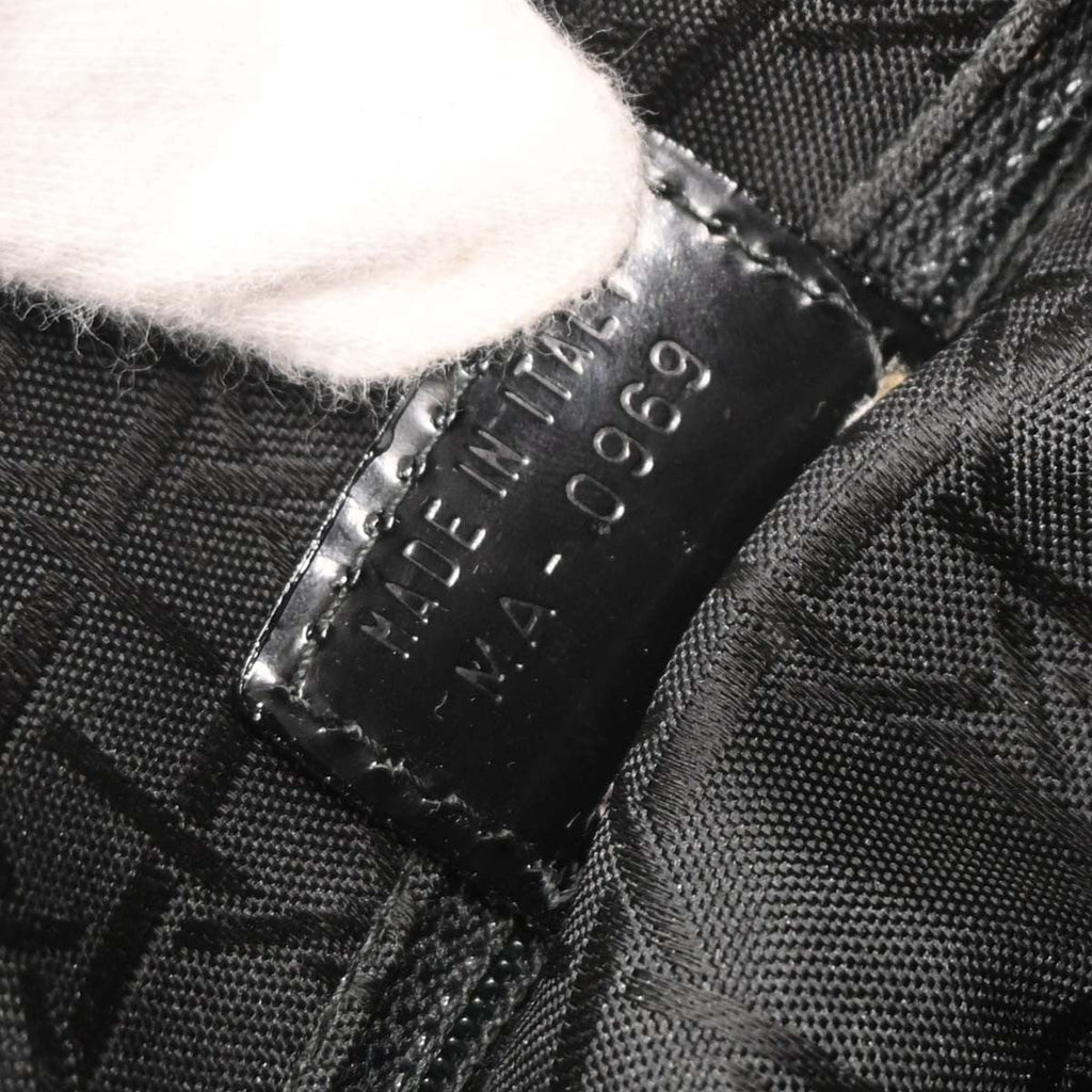 Christian Dior Vintage Lady Dior Bag Houndstooth Canvas Black Canvas Handbag (Pre-Owned)