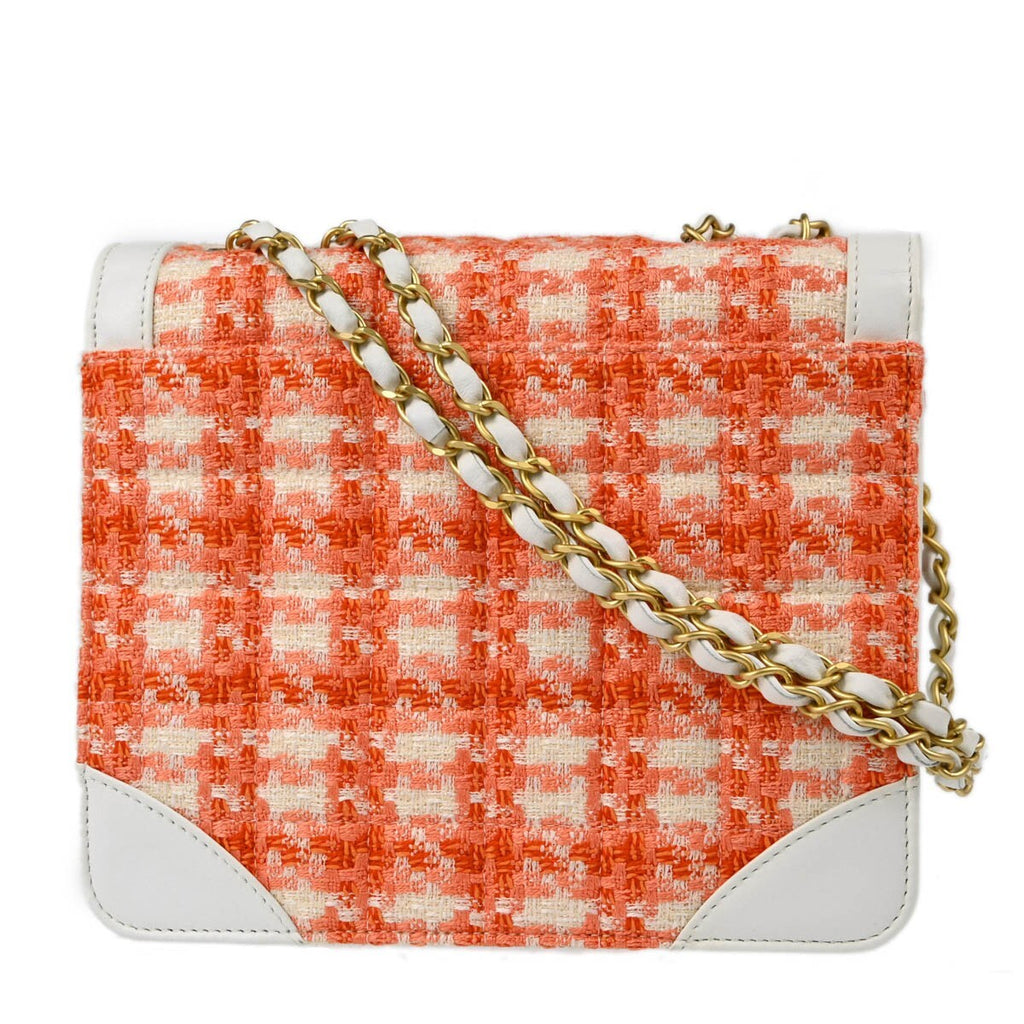 Chanel Vintage Chocolate Bar Cc Flap Bag Quilted Tweed Orange Tweed Clutche & Pouche Bag