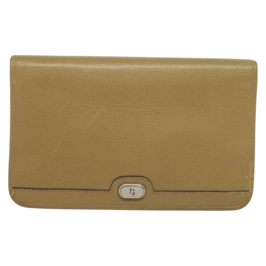 Christian Dior Vintage Chain Flap Shoulder Bag Leather Beige Leather Shoulder Bag Bag (Pre-Owned)