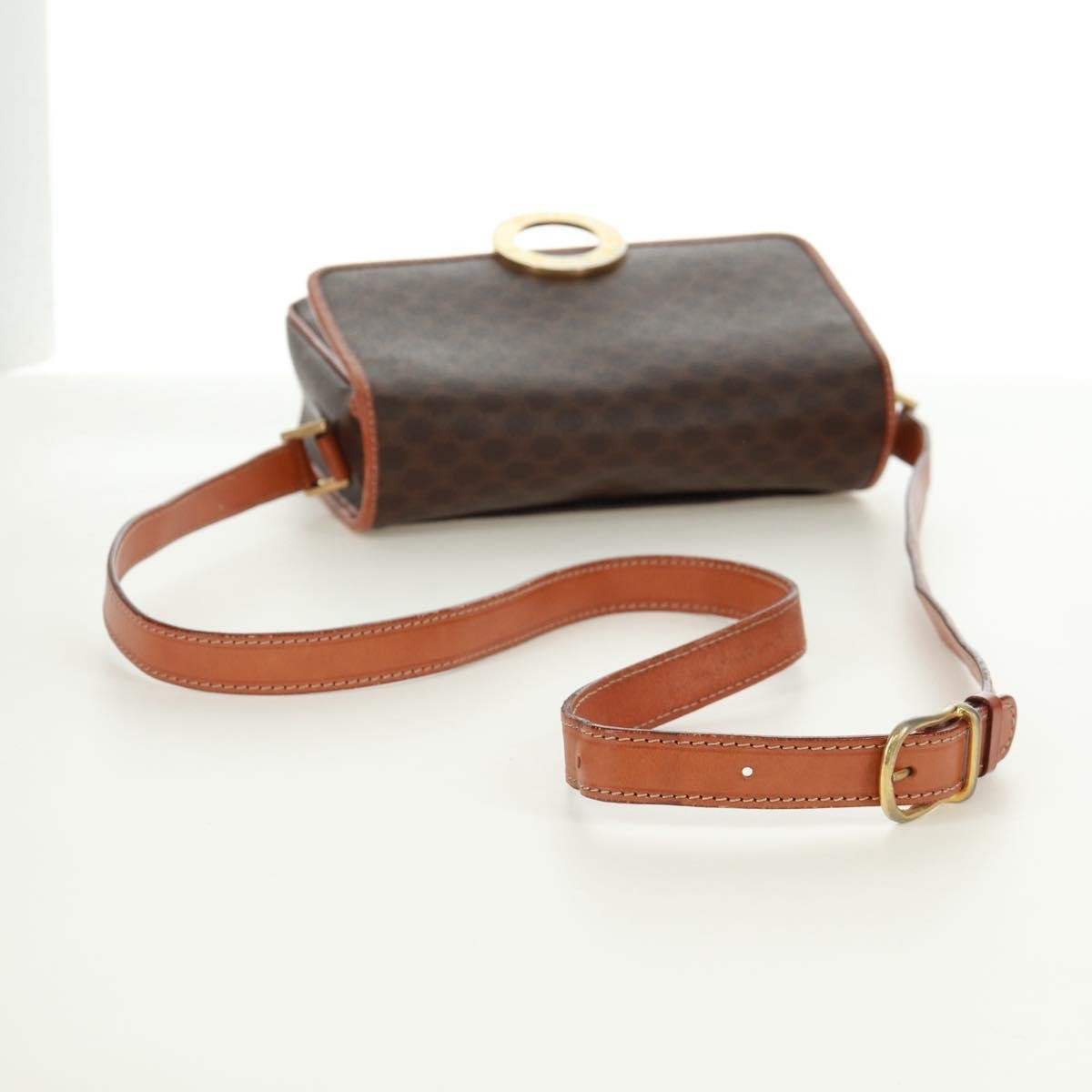 Celine Vintage Macadam Circle Logo Shoulder Bag Canvas And Leather Brown Canvas Shoulder Bag Bag