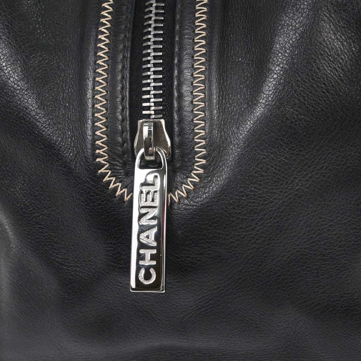 Chanel Cc Bowler Leather Black Leather Handbag