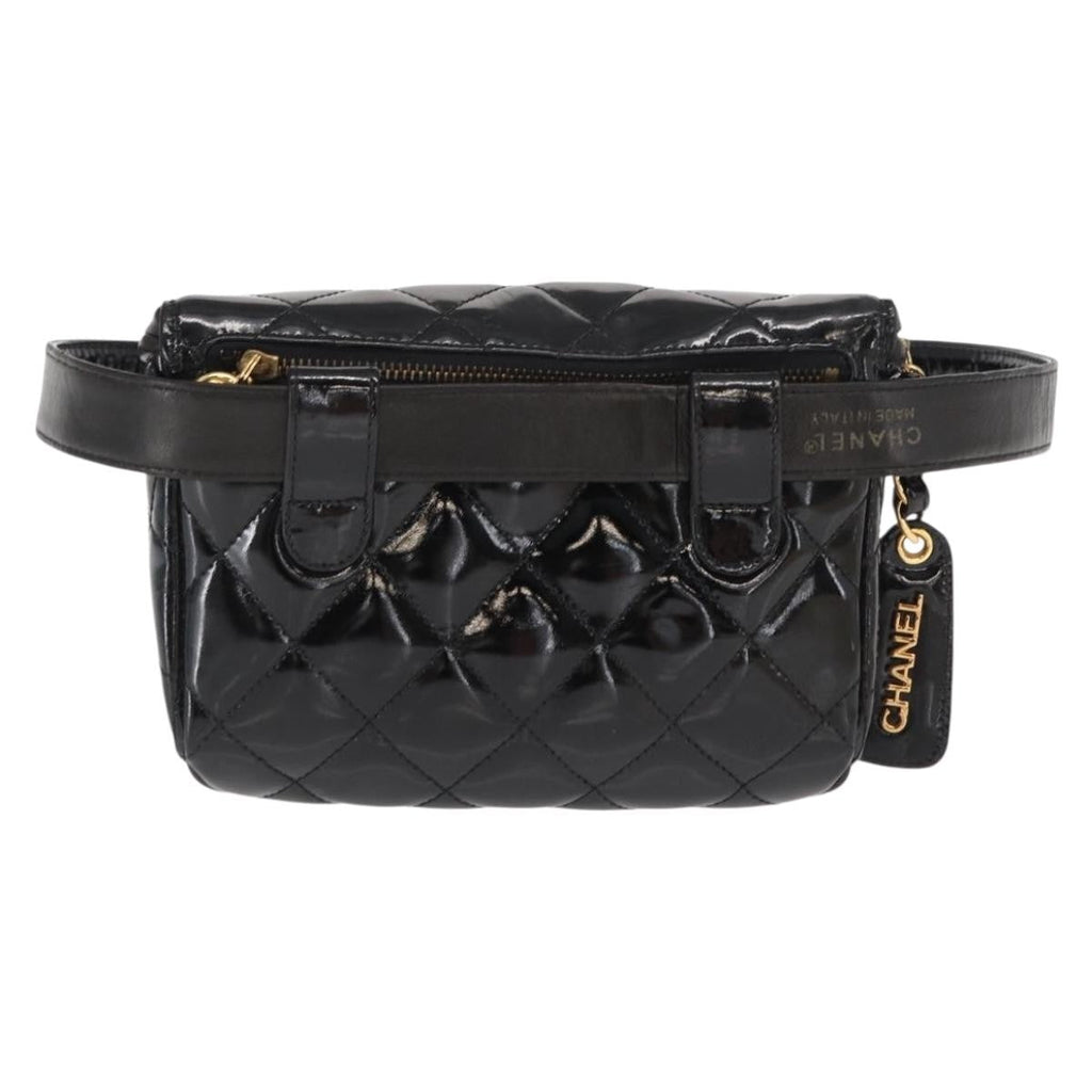 Chanel Vintage Zip Belt Bag Quilted Lambskin Black Patent_Leather Clutche & Pouche Bag