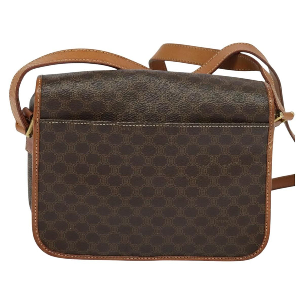 Celine Vintage Macadam Circle Logo Shoulder Bag Canvas And Leather Brown Canvas Shoulder Bag Bag