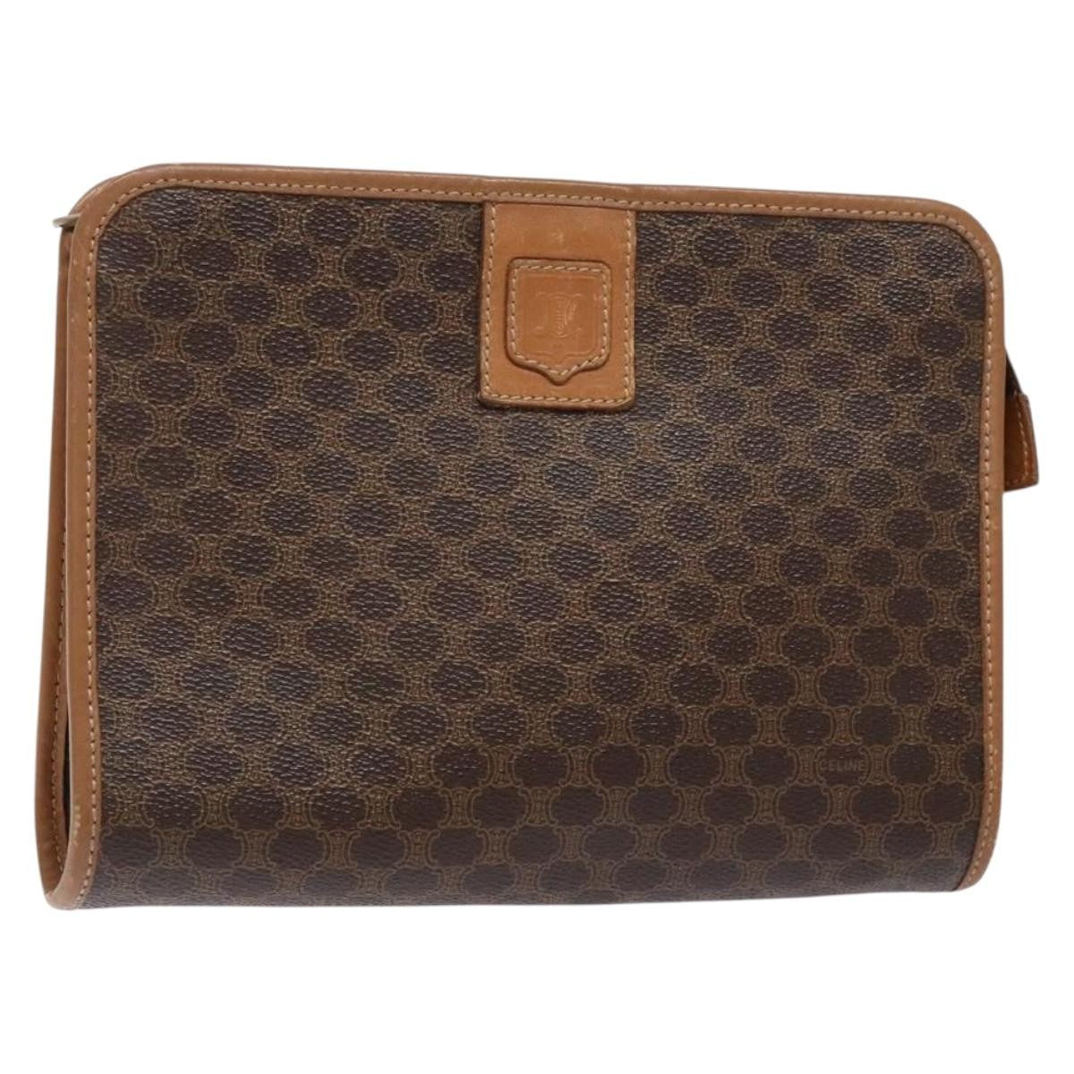 Celine Macadam Pochette Canvas And Leather Brown Canvas Clutche & Pouche Bag