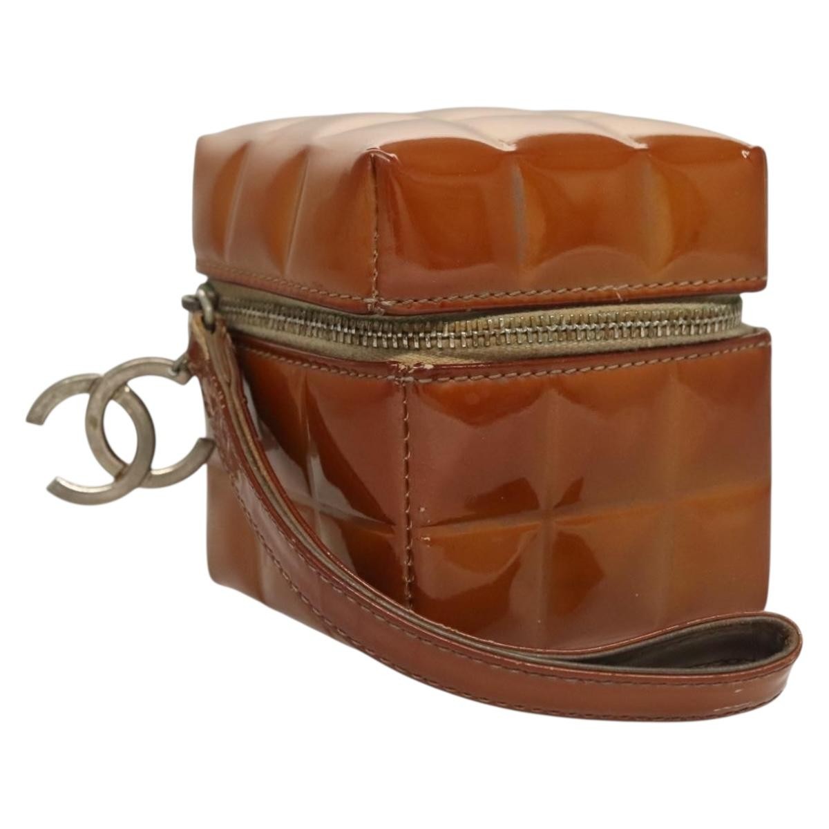 Chanel Rubiks Cube Wristlet Quilted Patent Brown Patent_Leather Bag