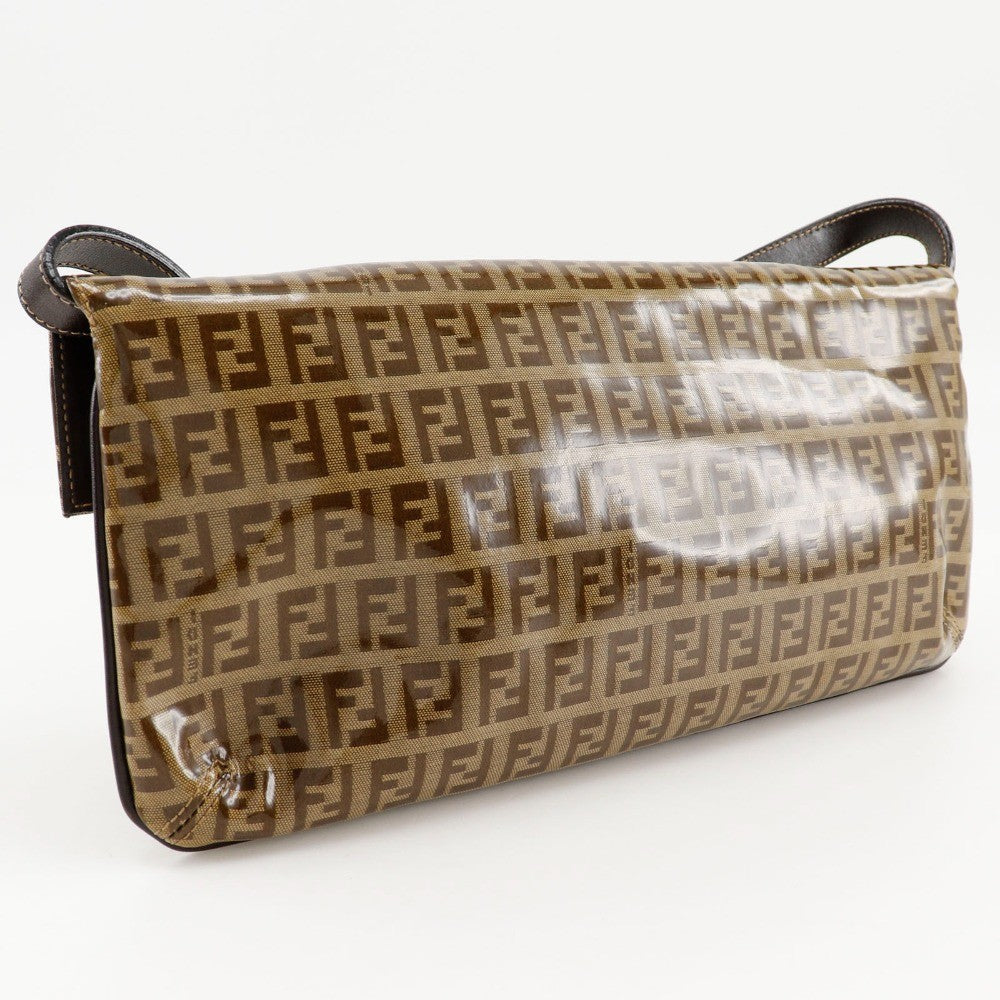 Fendi Zucchino Mamma Baguette Vinyl Brown Plastic Shoulder Bag Bag