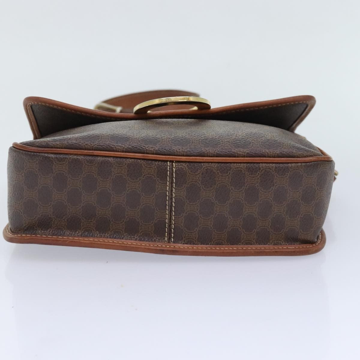 Celine Vintage Macadam Circle Logo Shoulder Bag Canvas And Leather Brown Canvas Shoulder Bag Bag