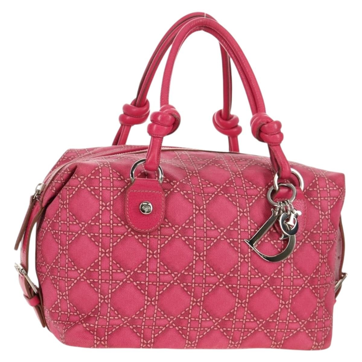 Christian Dior Cannage Handbag Canvas Pink Canvas Handbag (Pre-Owned)