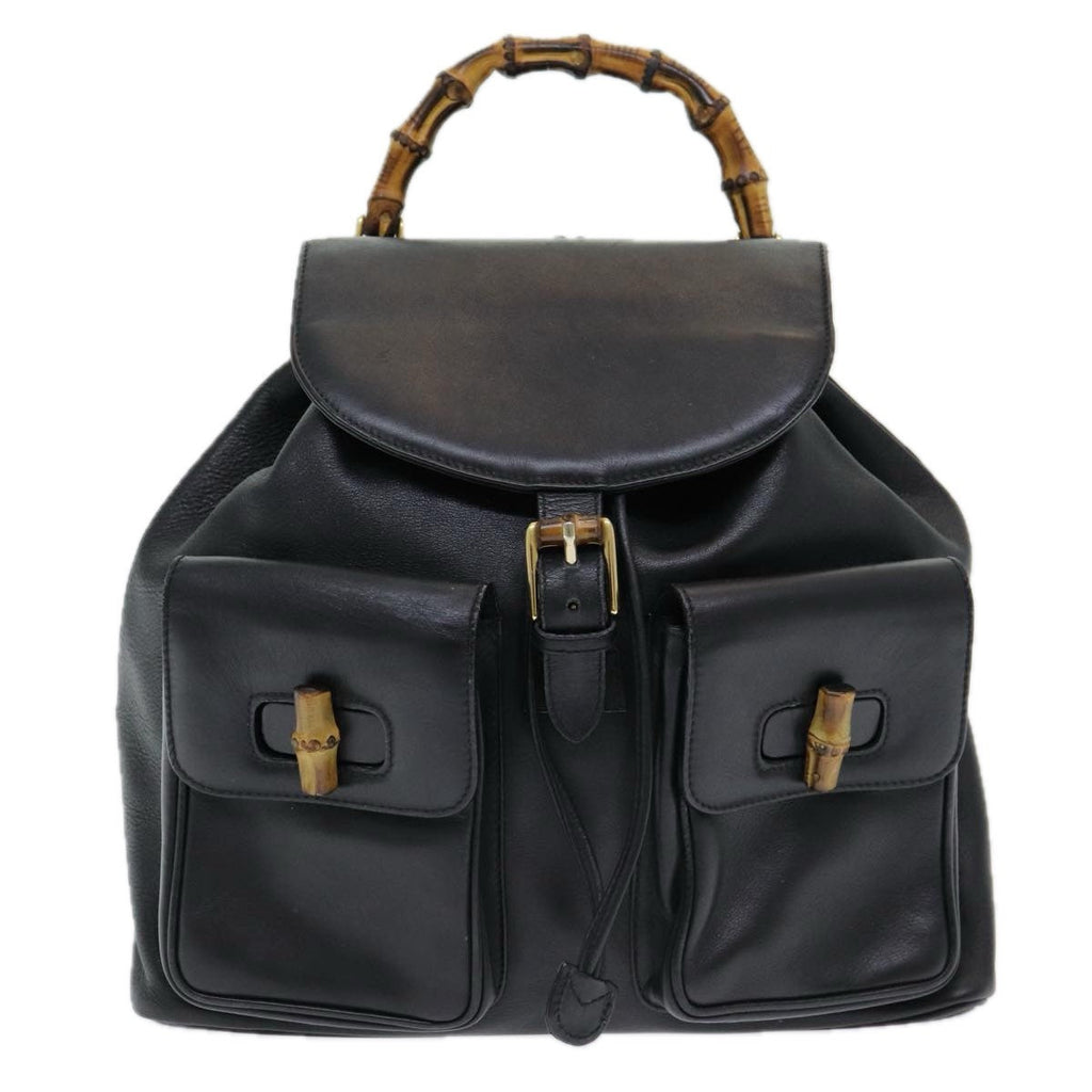 Gucci Vintage Bamboo Backpack Leather Black Leather Backpack Bag (Pre-Owned)
