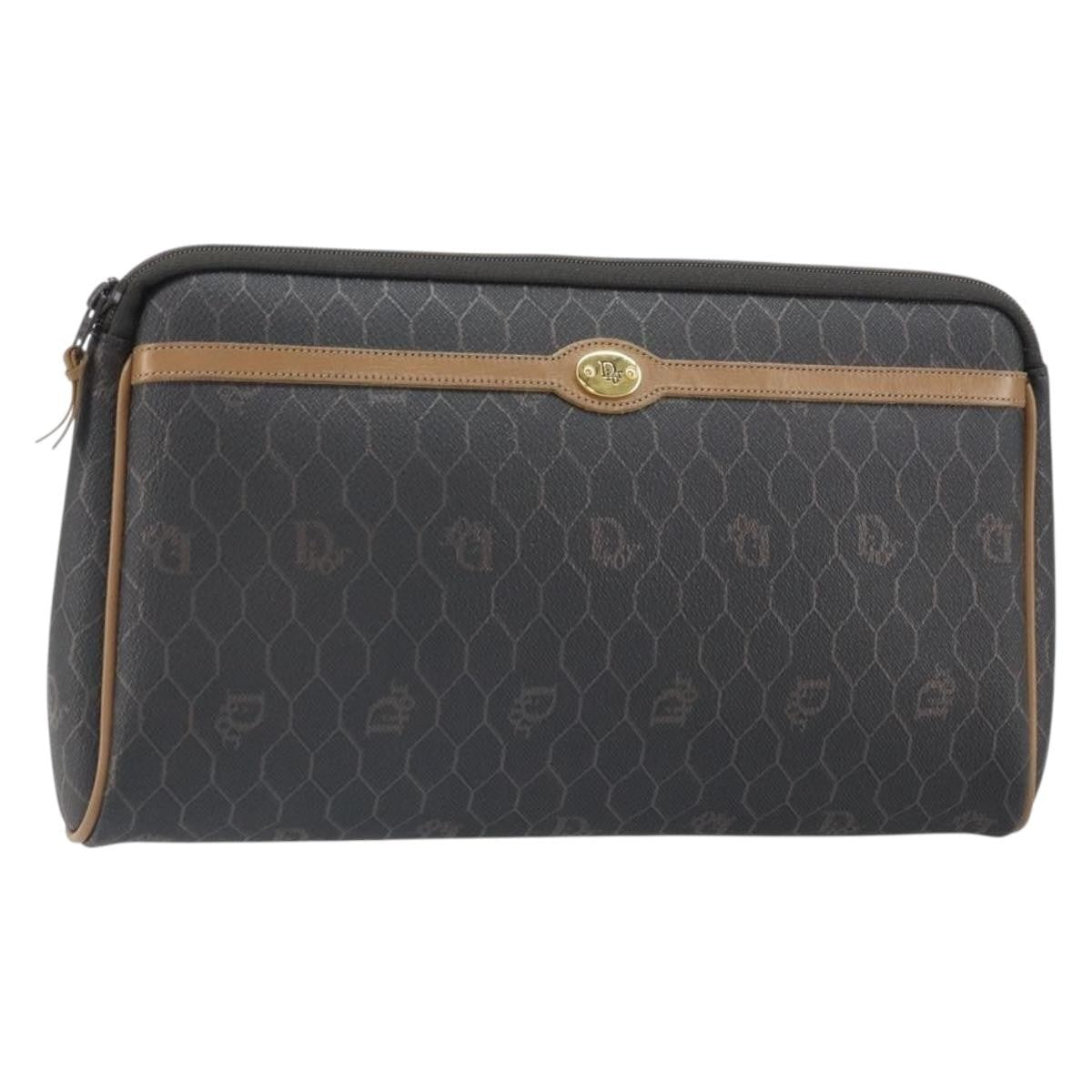 Christian Dior Vintage Honeycomb Zip Pouch Canvas And Leather Black Canvas Clutche & Pouche Bag (Pre-Owned)