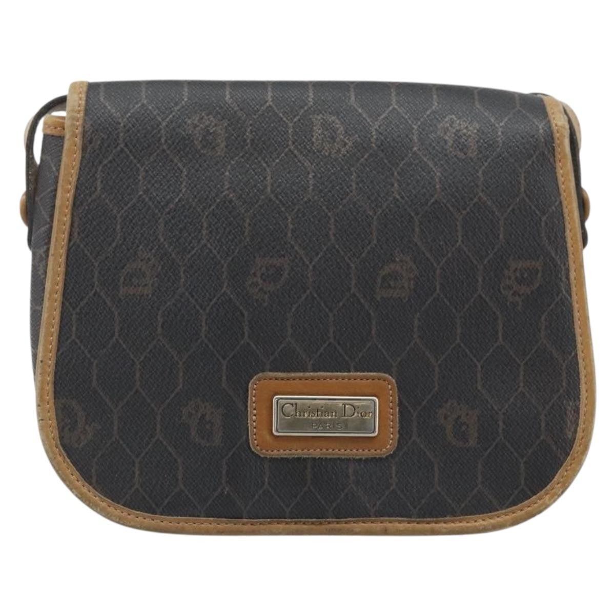 Christian Dior Vintage Honeycomb Flap Crossbody Bag Canvas And Leather Black Canvas Shoulder Bag Bag (Pre-Owned)