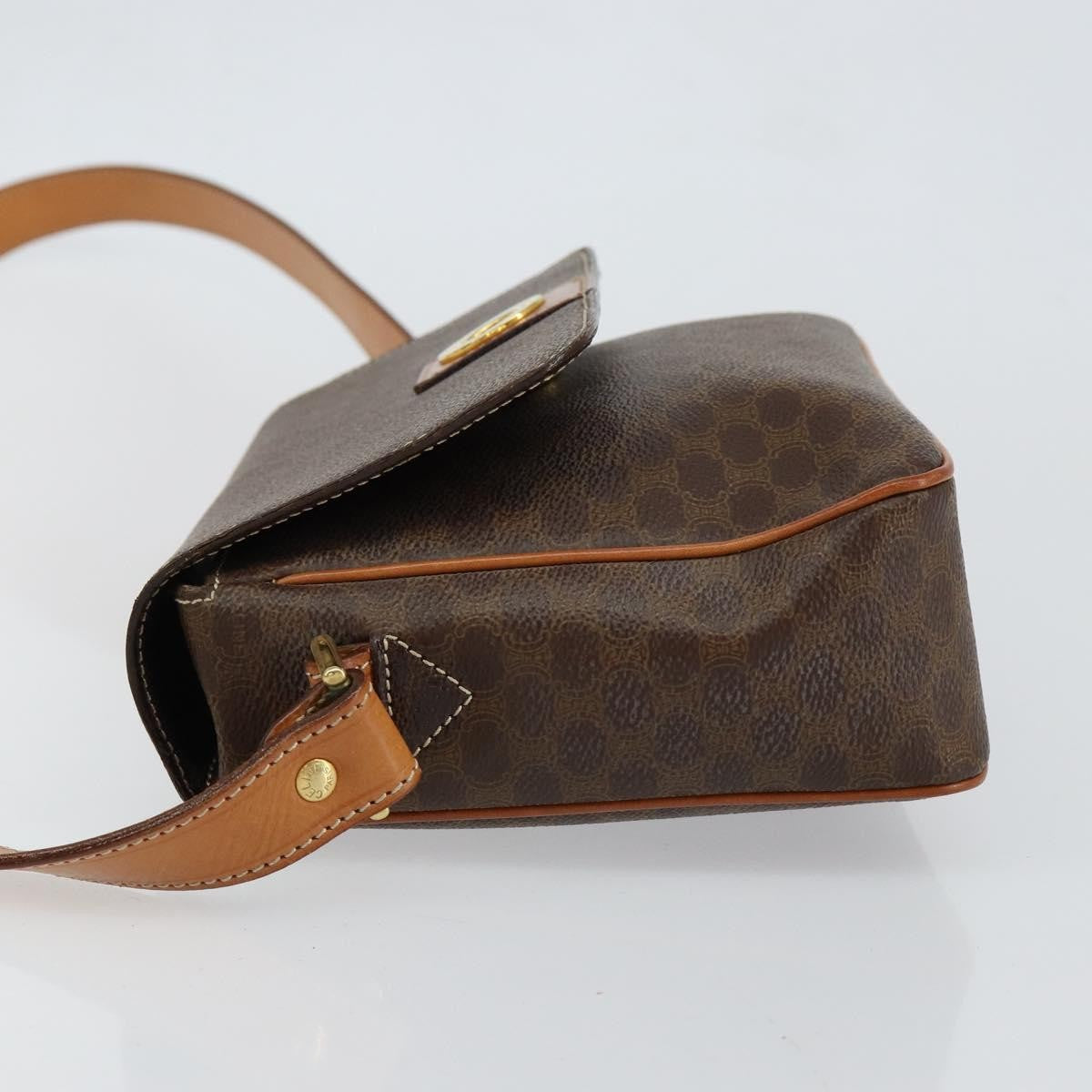 Celine Vintage Macadam Circle Logo Shoulder Bag Canvas And Leather Brown Canvas Shoulder Bag Bag
