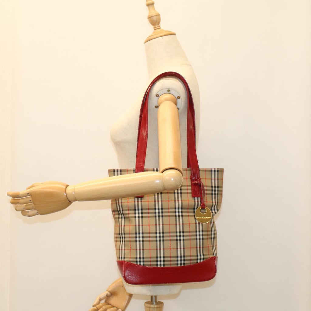 Burberry Nova Check Tote Nylon And Leather Beige Nylon Tote Bag
