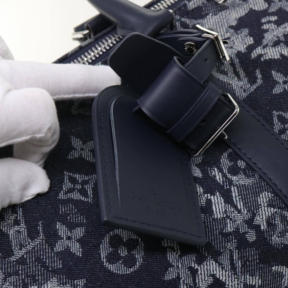 Louis Vuitton Keepall Bandouliere Bag Monogram Tapestry Canvas Navy Canvas Bag