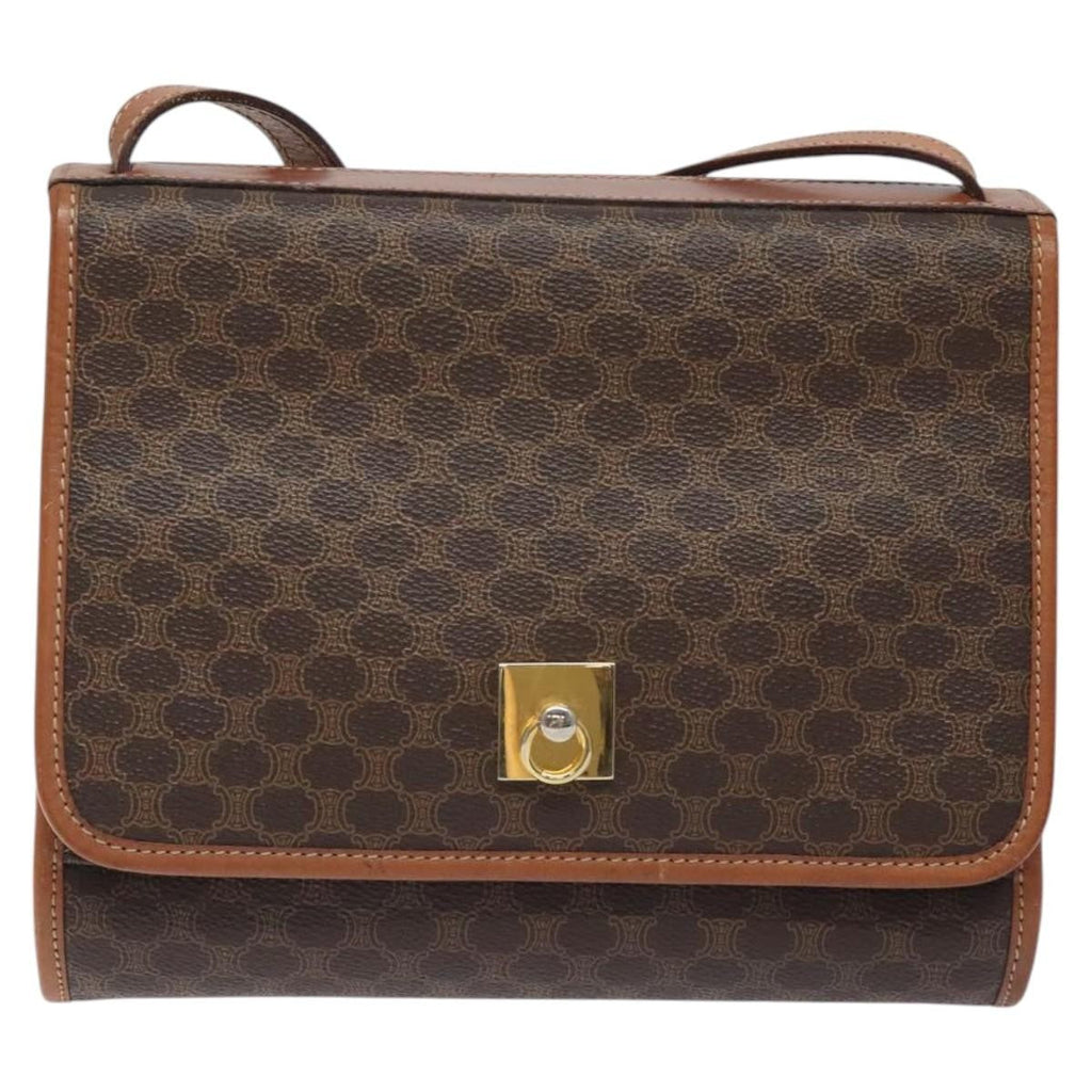 Celine Vintage Macadam Shoulder Bag Canvas And Leather Brown Canvas Shoulder Bag Bag