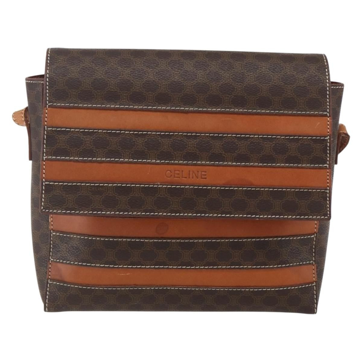Celine Vintage Macadam Shoulder Bag Canvas And Leather Brown Canvas Shoulder Bag Bag