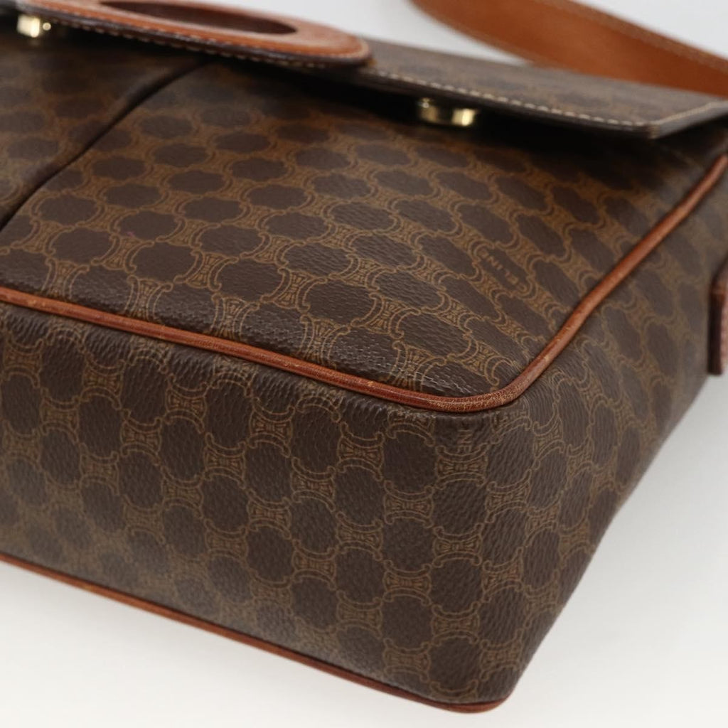 Celine Vintage Macadam Circle Logo Shoulder Bag Canvas And Leather Brown Canvas Shoulder Bag Bag