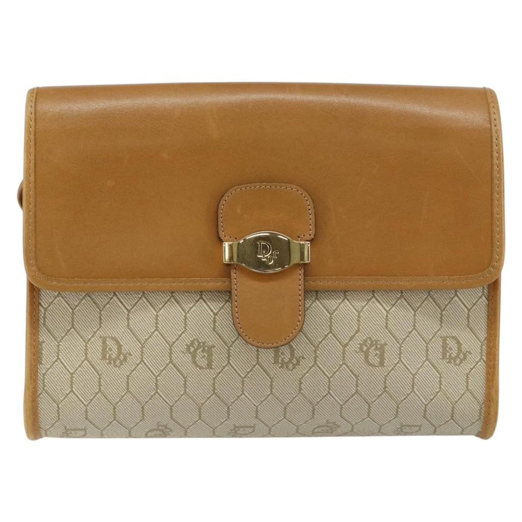Christian Dior Vintage Honeycomb Flap Crossbody Bag Canvas And Leather Beige Canvas Shoulder Bag Bag (Pre-Owned)