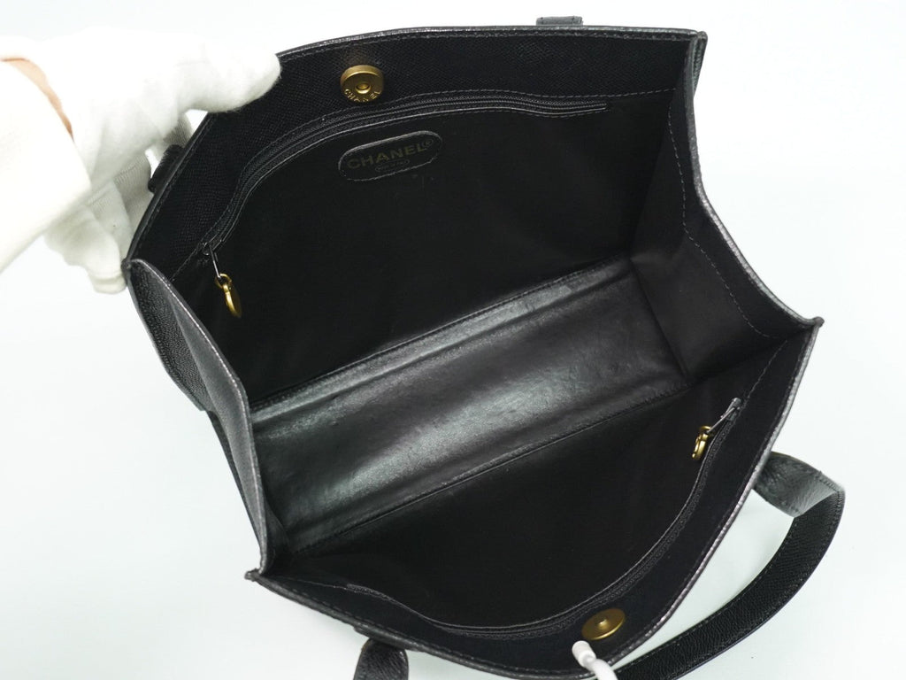 Chanel Vintage Logo Tote Leather Black Leather Tote Bag Bag