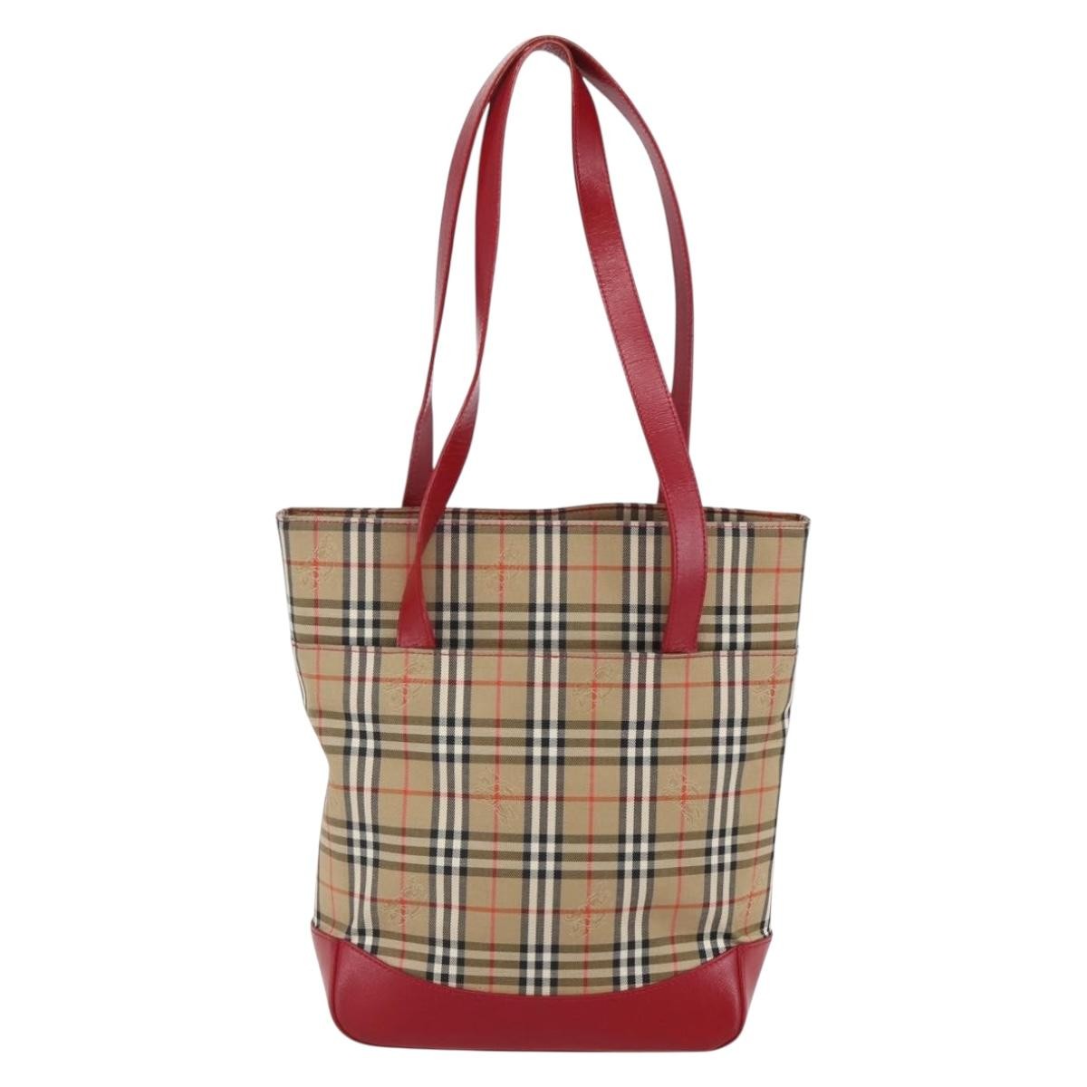 Burberry Nova Check Tote Canvas Check Pattern Beige Canvas Tote Bag