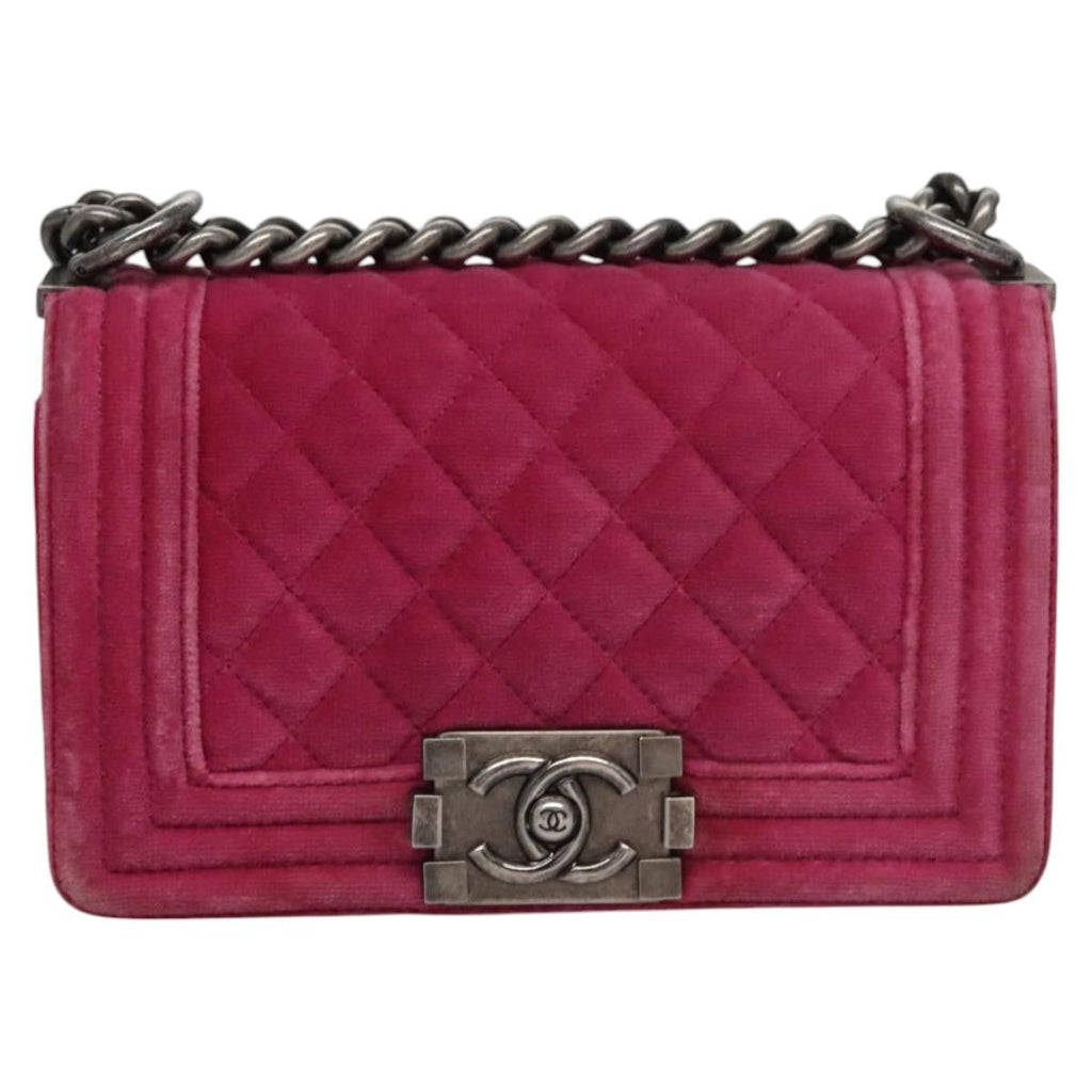 Chanel Boy Flap Bag Quilted Velvet Pink Velvet Shoulder Bag Bag
