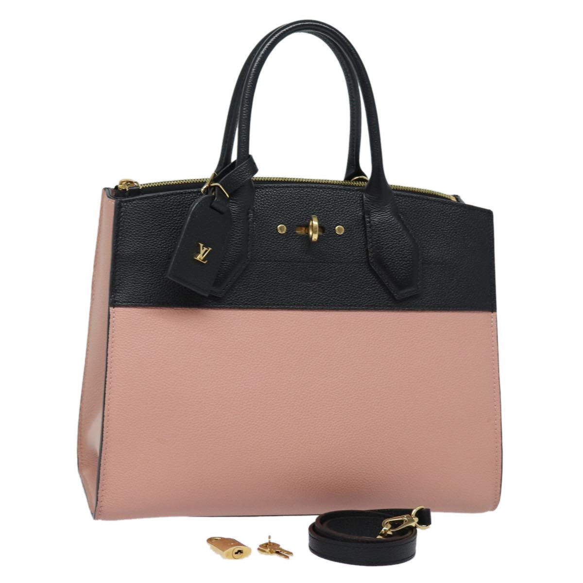 Louis Vuitton City Steamer Handbag Leather Black Leather Handbag