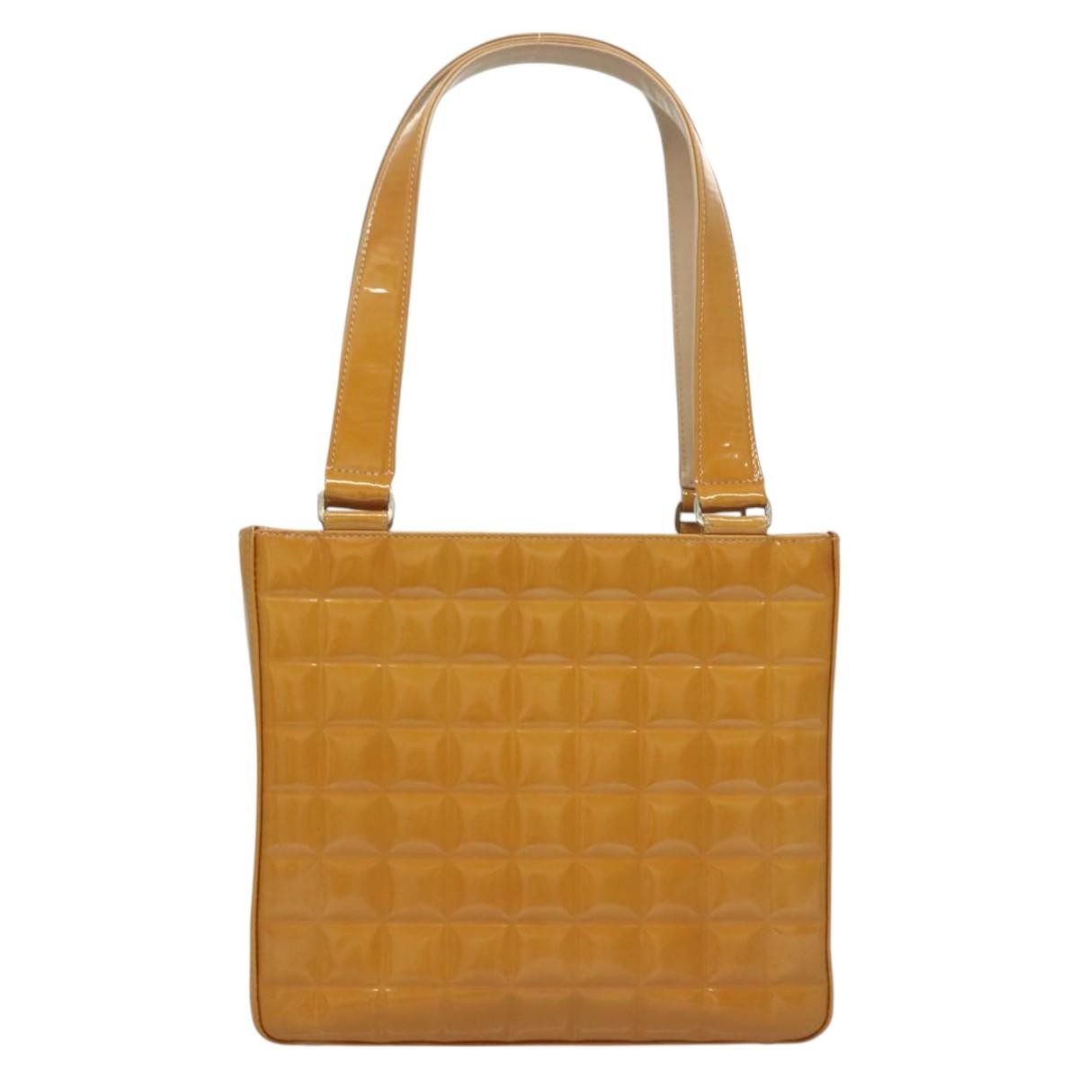 Chanel Chocolate Bar Cc Tote Quilted Patent Yellow Patent_Leather Handbag