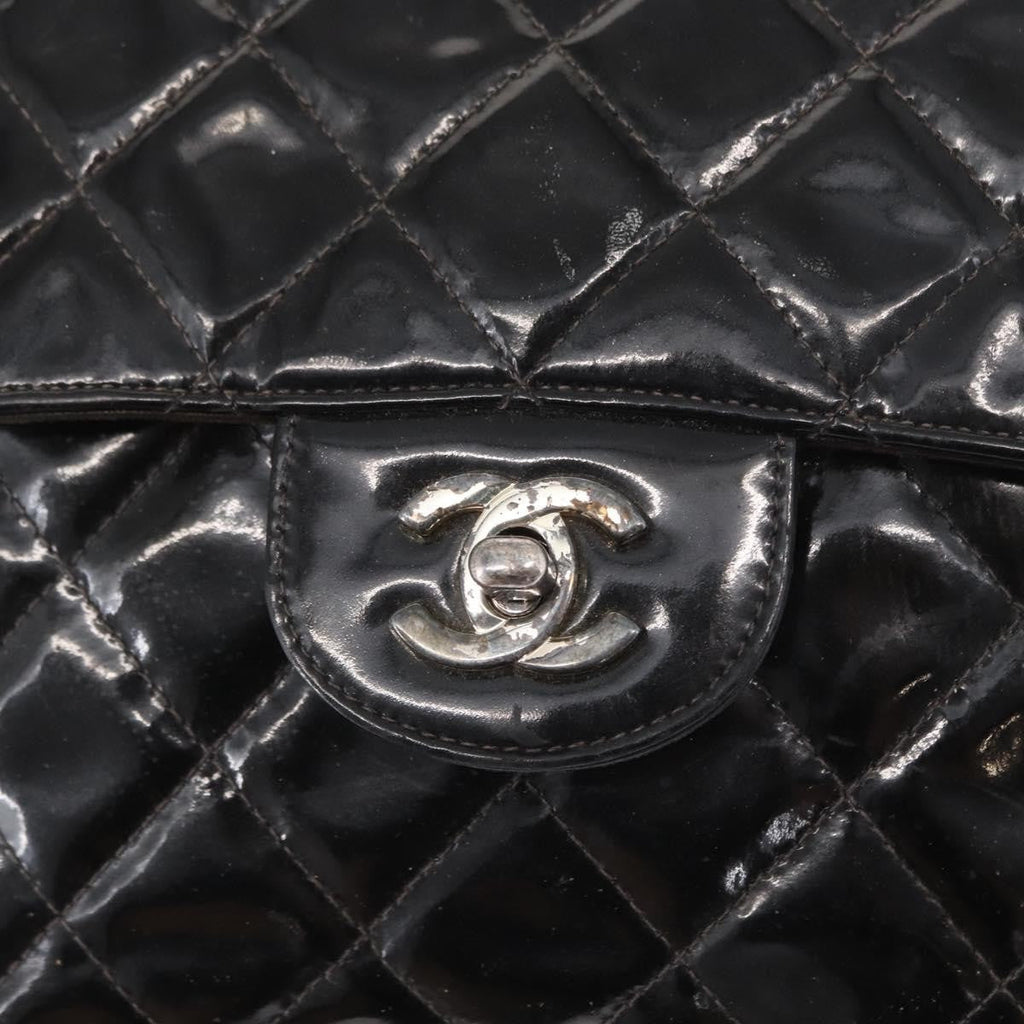 Chanel Vintage Square Flap Backpack Enamel Black Patent_Leather Backpack Bag