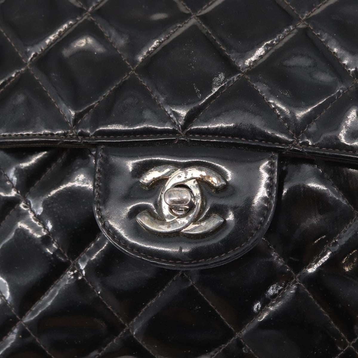 Chanel Vintage Square Flap Backpack Enamel Black Patent_Leather Backpack Bag