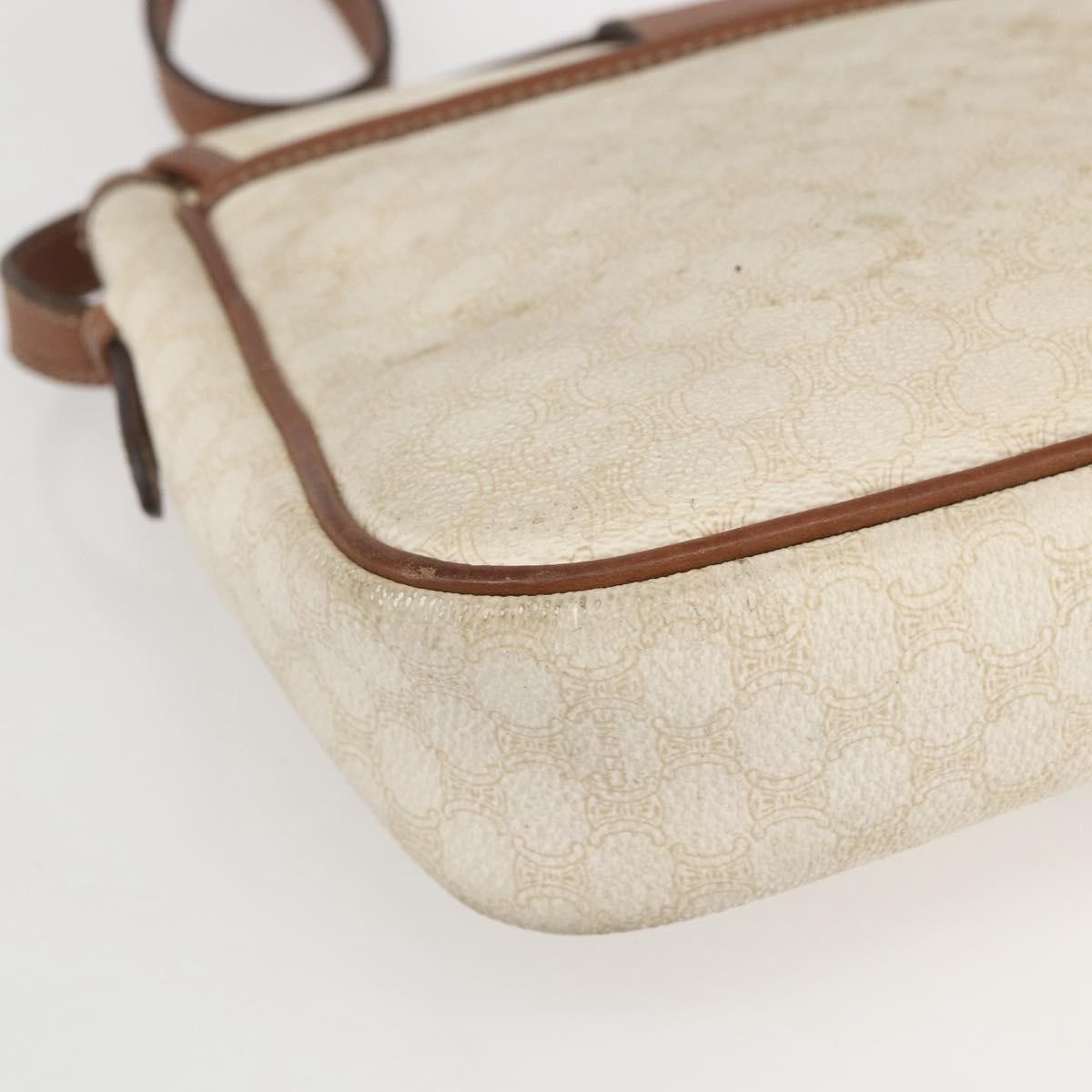 Celine Vintage Macadam Shoulder Bag Canvas And Leather White Canvas Shoulder Bag Bag