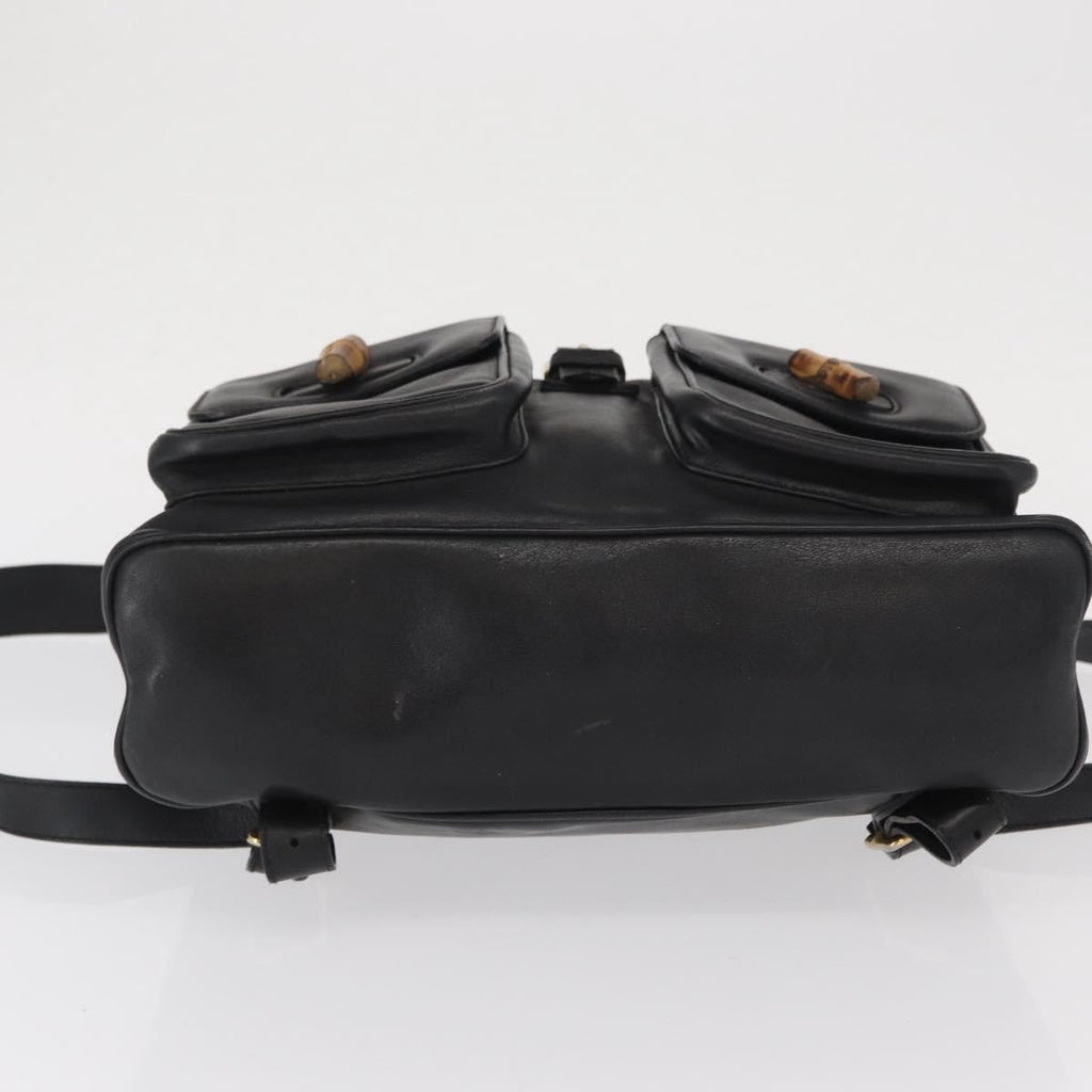 Gucci Vintage Bamboo Backpack Leather Black Leather Backpack Bag (Pre-Owned)