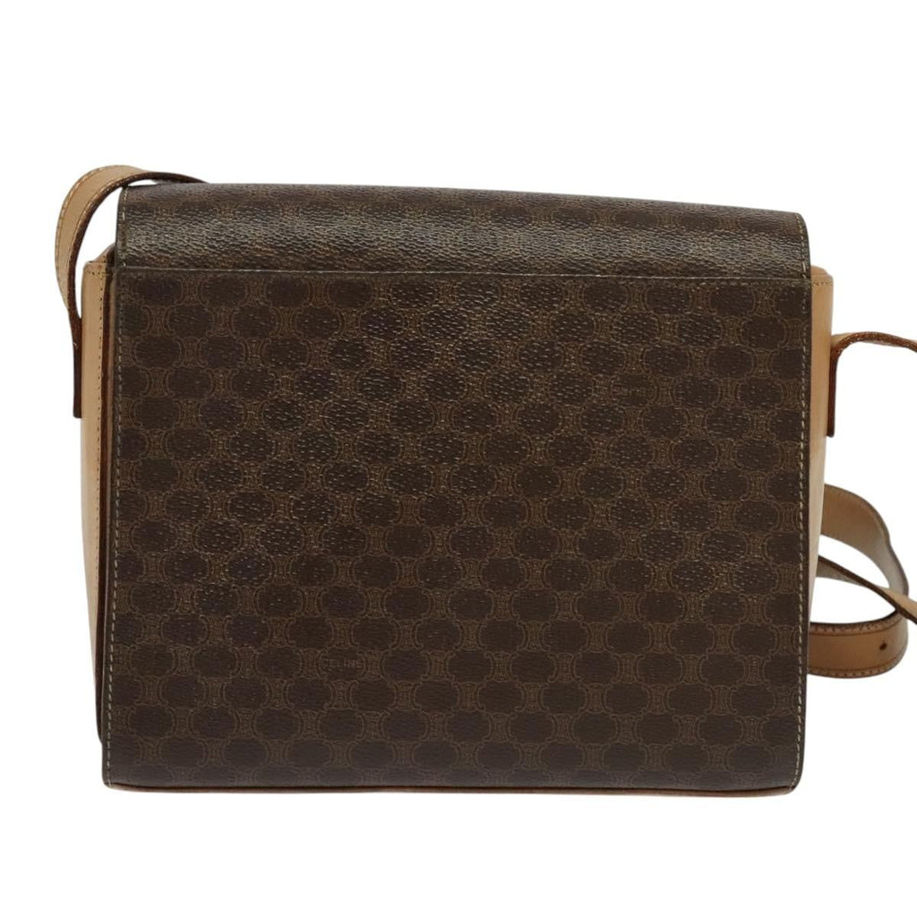 Celine Vintage Macadam Circle Logo Shoulder Bag Canvas And Leather Brown Canvas Shoulder Bag Bag