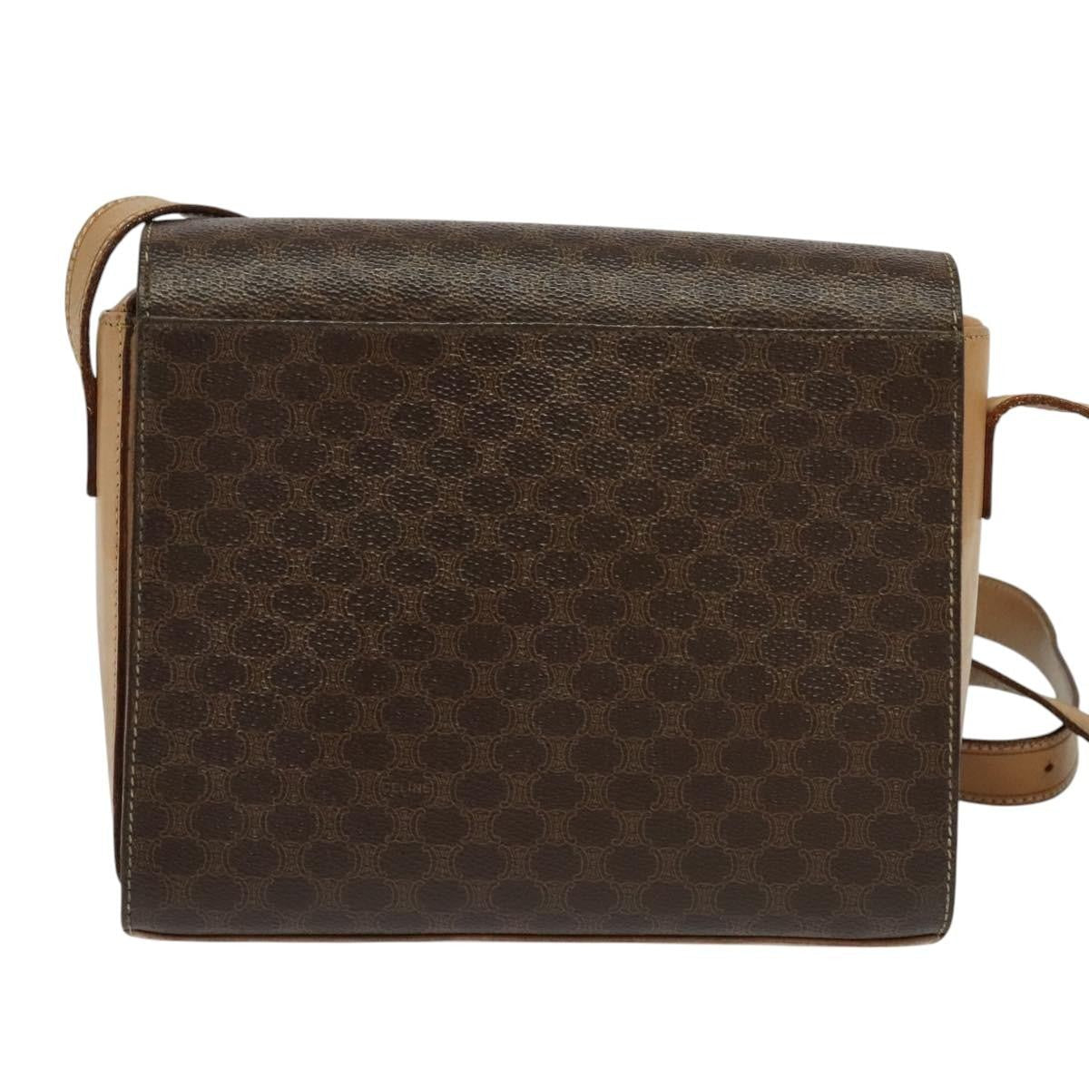 Celine Vintage Macadam Circle Logo Shoulder Bag Canvas And Leather Brown Canvas Shoulder Bag Bag