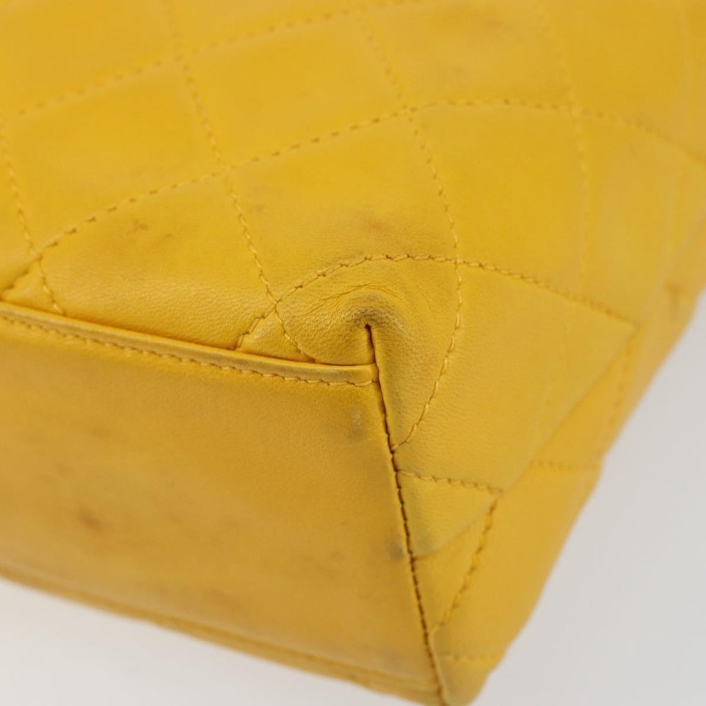 Chanel Vintage Cc Fold Over Shoulder Bag Quilted Lambskin Yellow Leather Shoulder Bag Bag