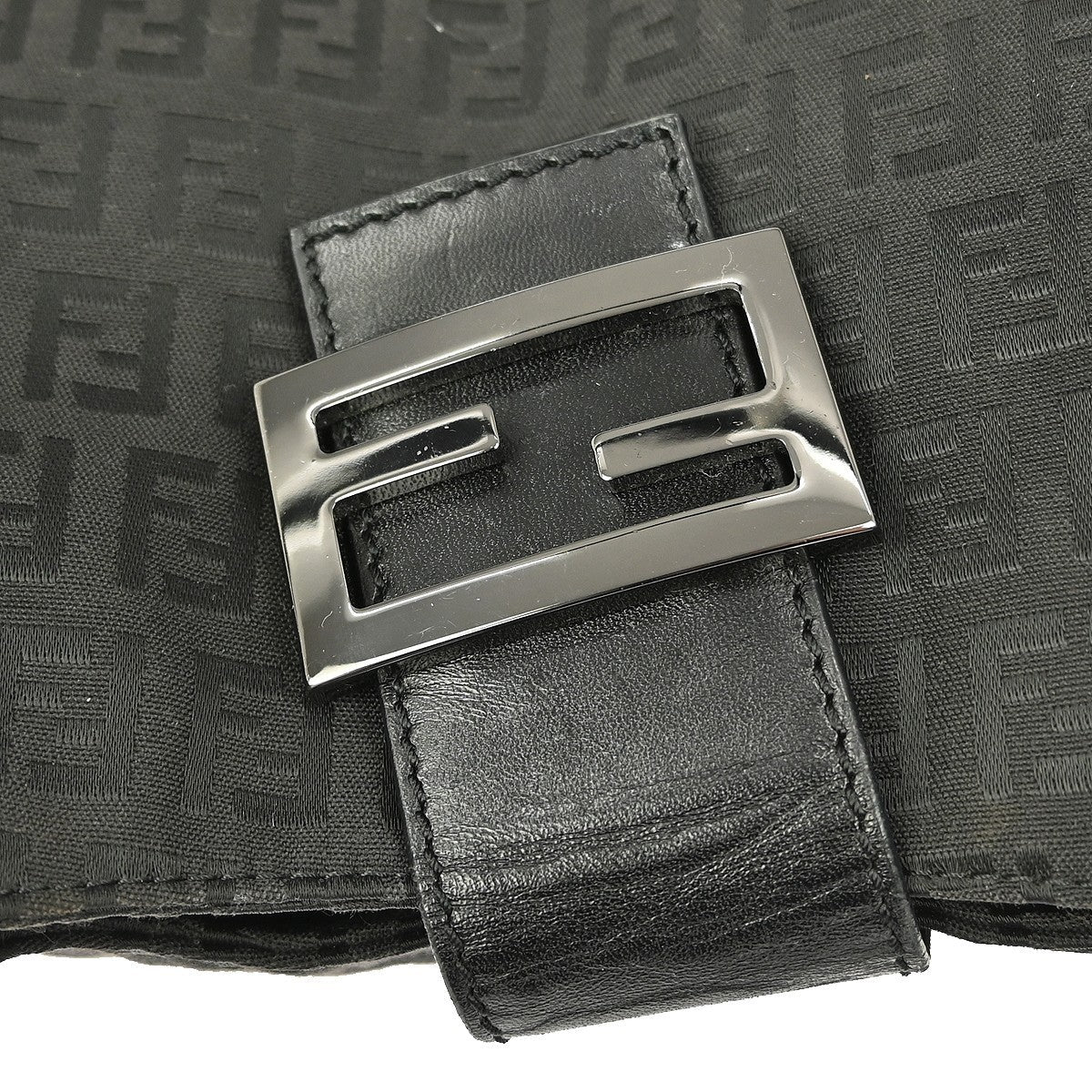 Fendi Belted Shoulder Bag Zucchino Canvas Black Canvas Handbag