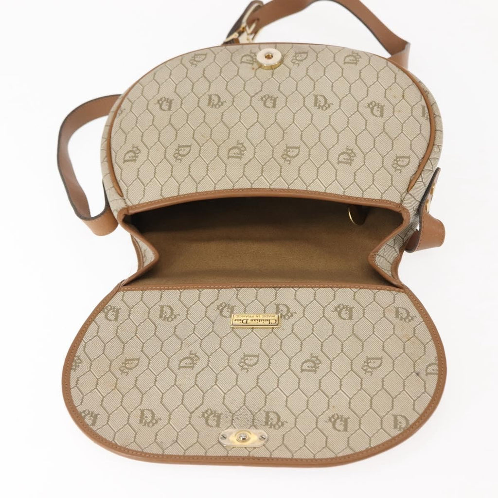Christian Dior Vintage Honeycomb Flap Crossbody Bag Coated Canvas Beige Canvas Bag (Pre-Owned)