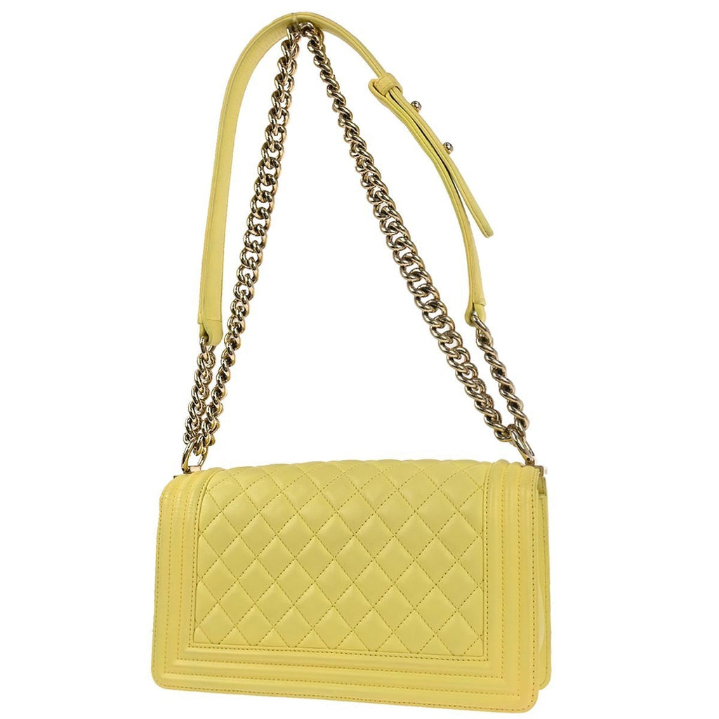 Chanel Boy Flap Bag Quilted Lambskin Yellow Leather Shoulder Bag Bag