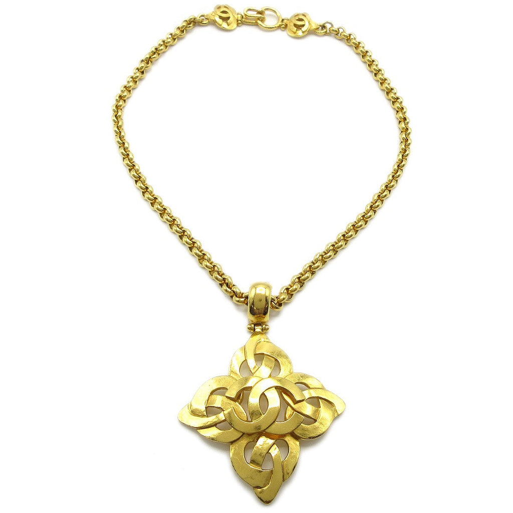 Chanel Cc Heart Pendant Necklace Metal Gold Gold_Plated Necklace Jewelry