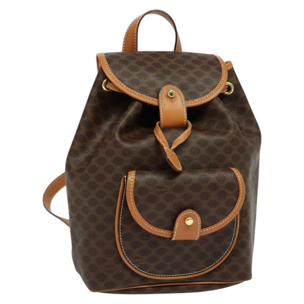 Celine Vintage Macadam Backpack Canvas And Leather Brown Pvc Backpack Bag