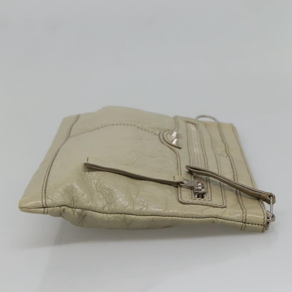 Balenciaga Classic City Clip Pouch Leather Beige Leather Clutche & Pouche